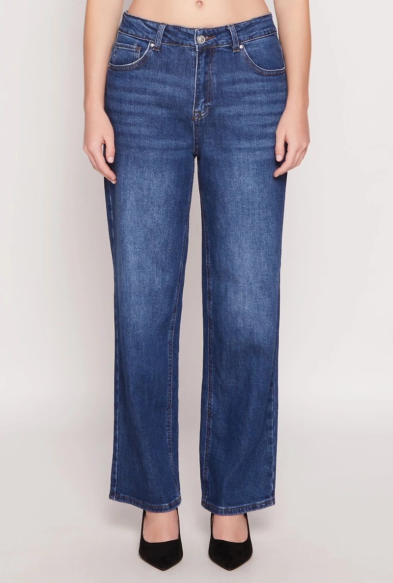 Womens WAX Whiskered 5 Pocket Straight Leg Jeans, Blue,