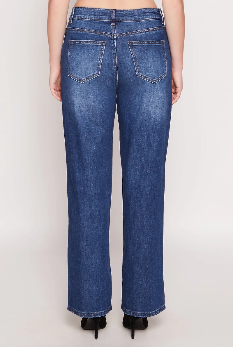 Womens WAX Whiskered 5 Pocket Straight Leg Jeans, Blue,
