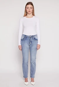 Womens WAX Straight Leg Whiskered Jeans, Blue,