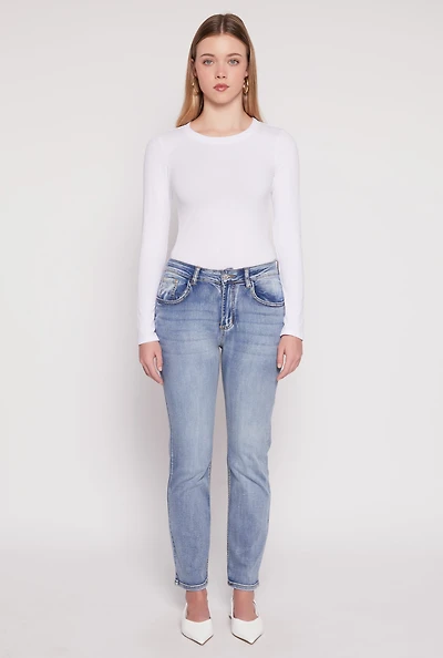 Womens WAX Straight Leg Whiskered Jeans, Blue, Size 9