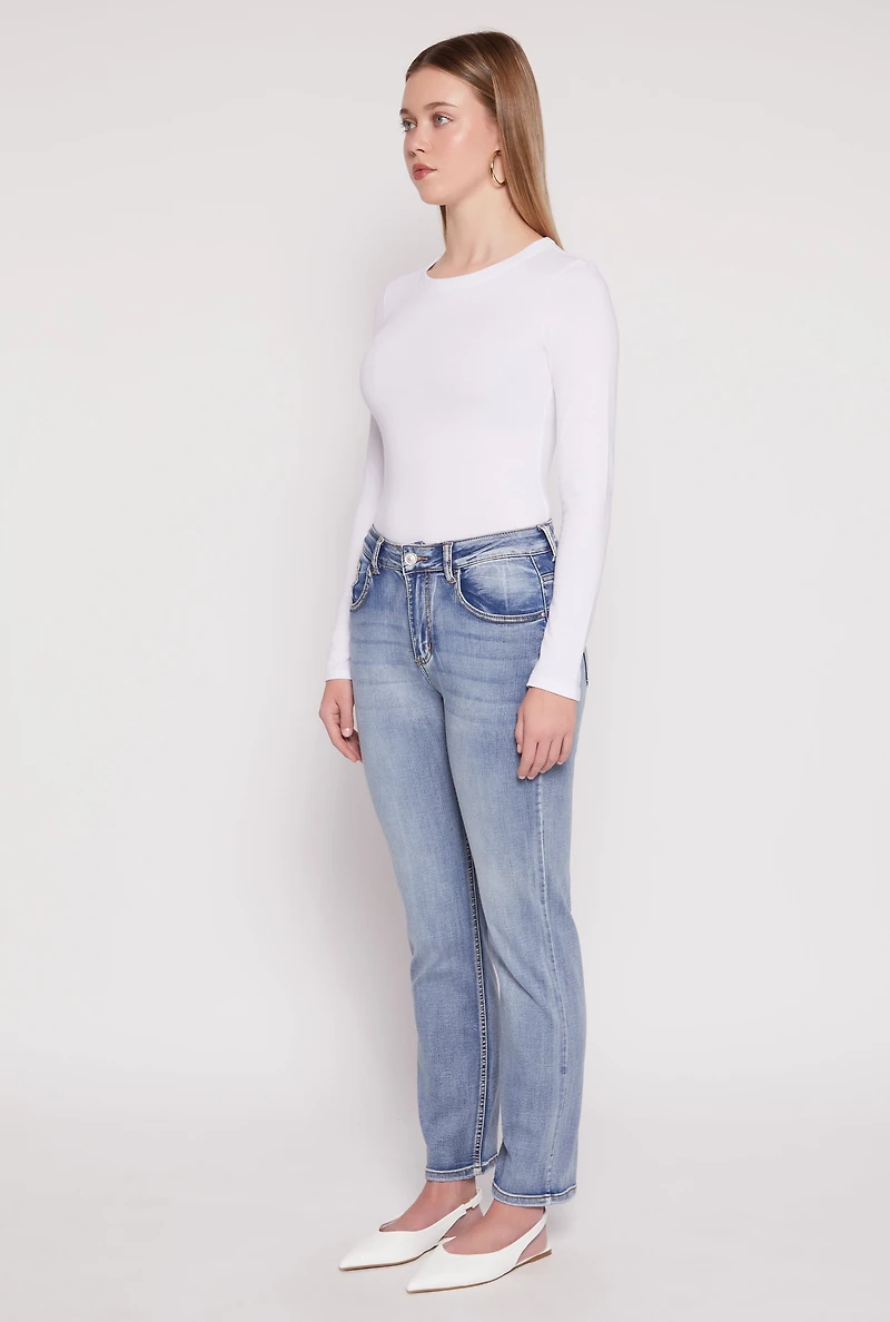 Womens WAX Straight Leg Whiskered Jeans, Blue,