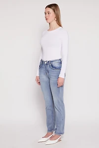 Womens WAX Straight Leg Whiskered Jeans, Blue,