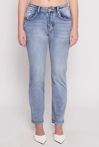 Womens WAX Straight Leg Whiskered Jeans, Blue,