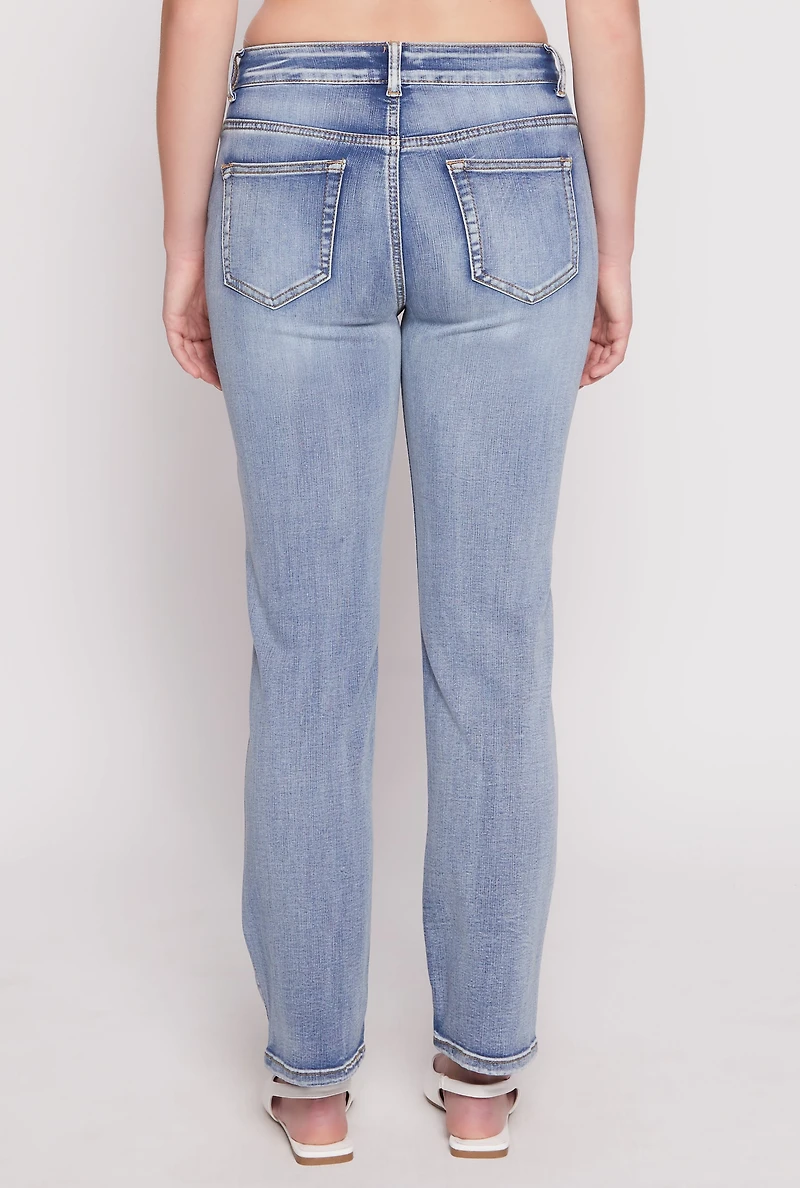 Womens WAX Straight Leg Whiskered Jeans, Blue,