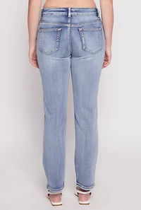 Womens WAX Straight Leg Whiskered Jeans, Blue,