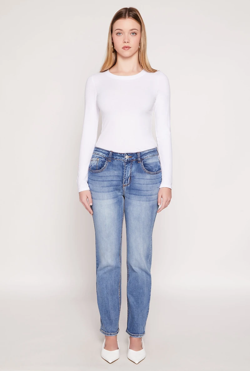 Womens WAX Straight Leg Whiskered Jeans, Blue, Size 13