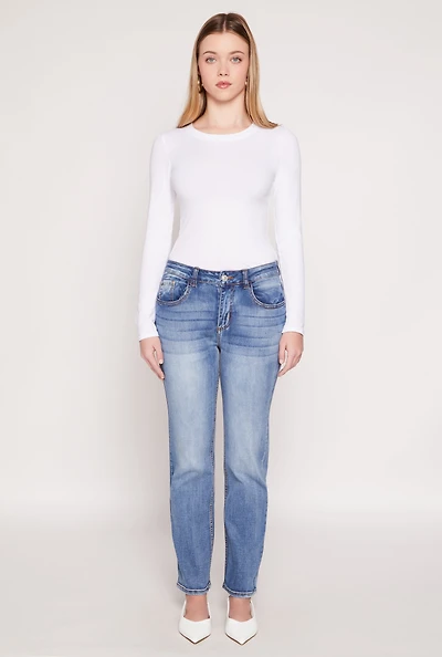 Womens WAX Straight Leg Whiskered Jeans, Blue,