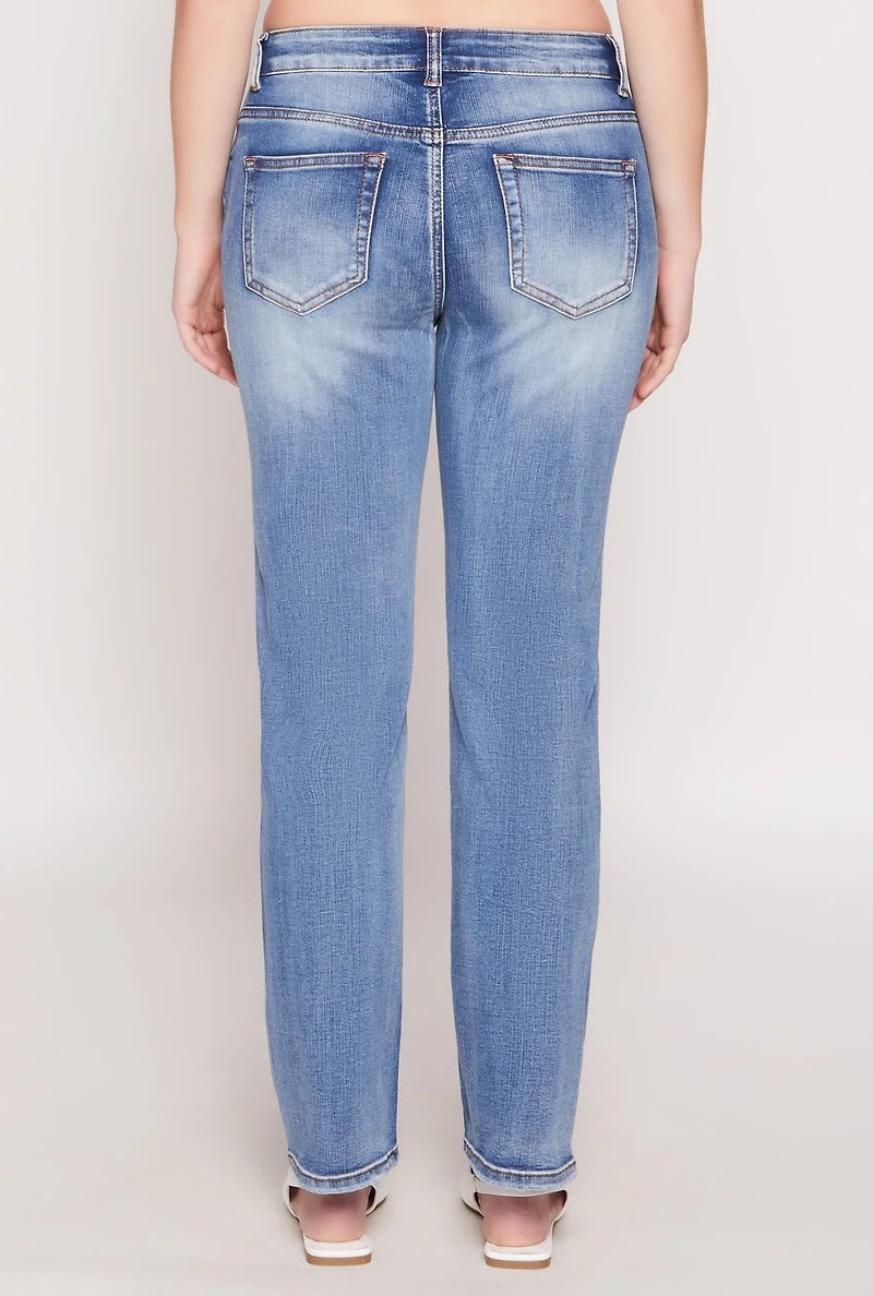 Womens WAX Straight Leg Whiskered Jeans, Blue, Size 13