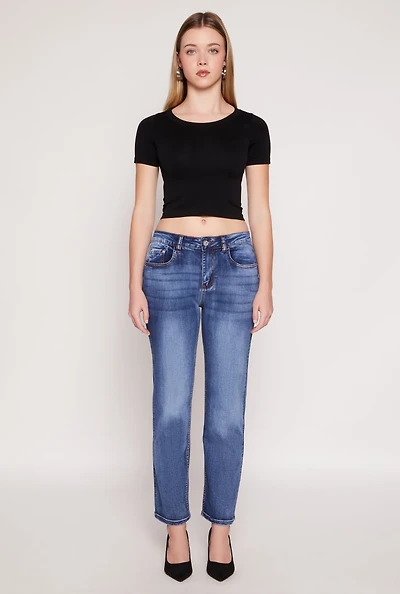 Womens WAX Straight Leg Whiskered Jeans, Blue, Size 13