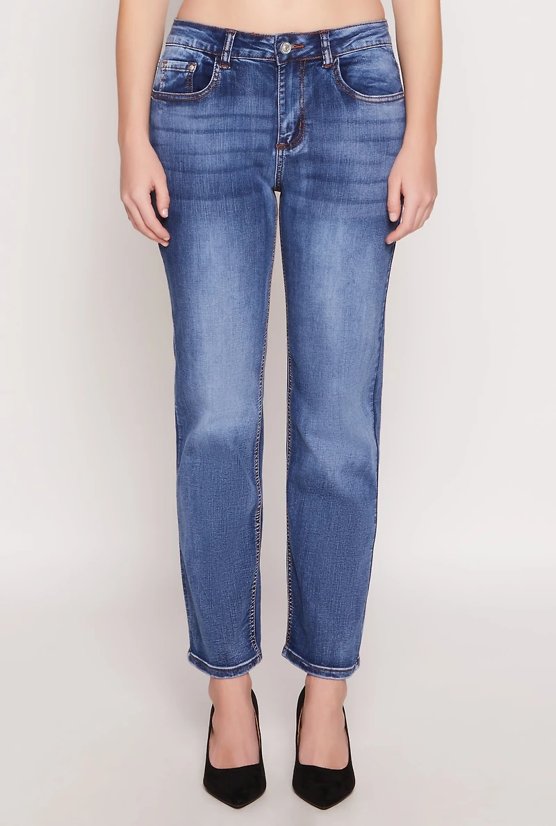 Womens WAX Straight Leg Whiskered Jeans, Blue, Size 5