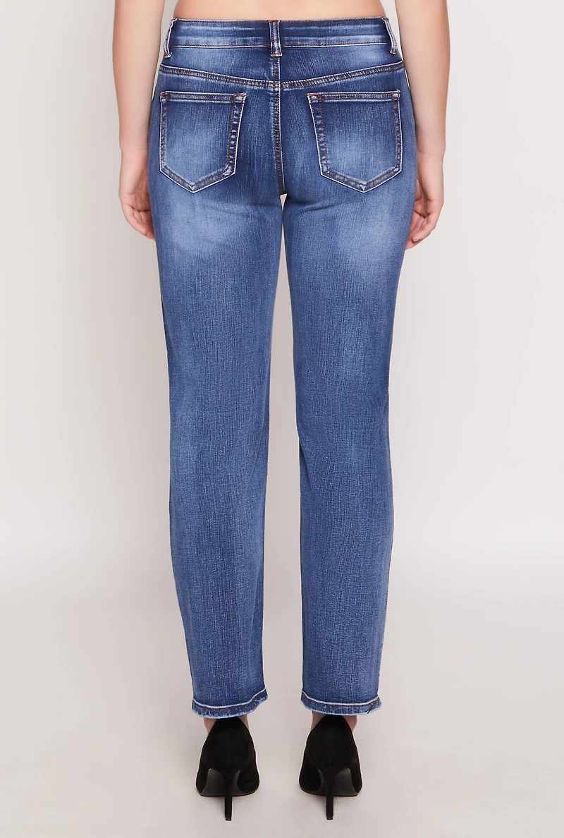 Womens WAX Straight Leg Whiskered Jeans, Blue, Size 5