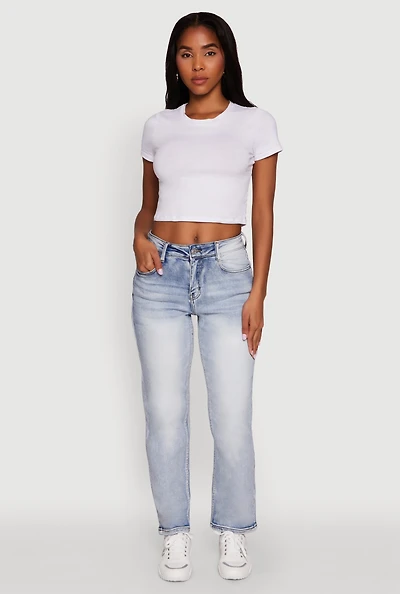 Womens WAX High Waisted Straight Leg Stretch Jeans, Blue,