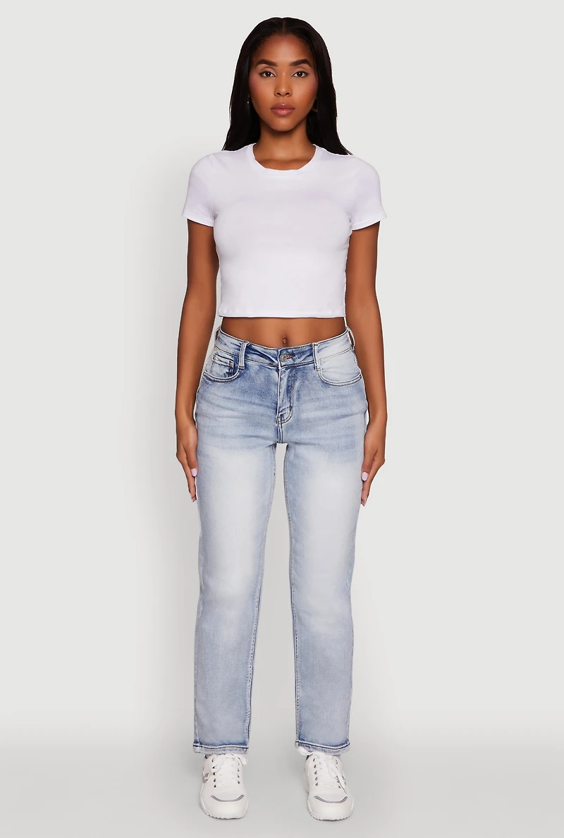 Womens WAX High Waisted Straight Leg Stretch Jeans, Blue, Size 9