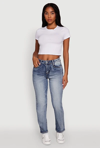 Womens WAX High Waisted Straight Leg Stretch Jeans, Blue,