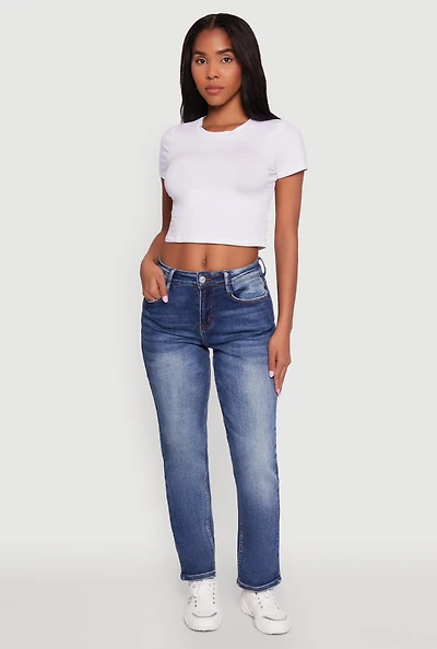 Womens WAX High Waisted Straight Leg Stretch Jeans, Blue,
