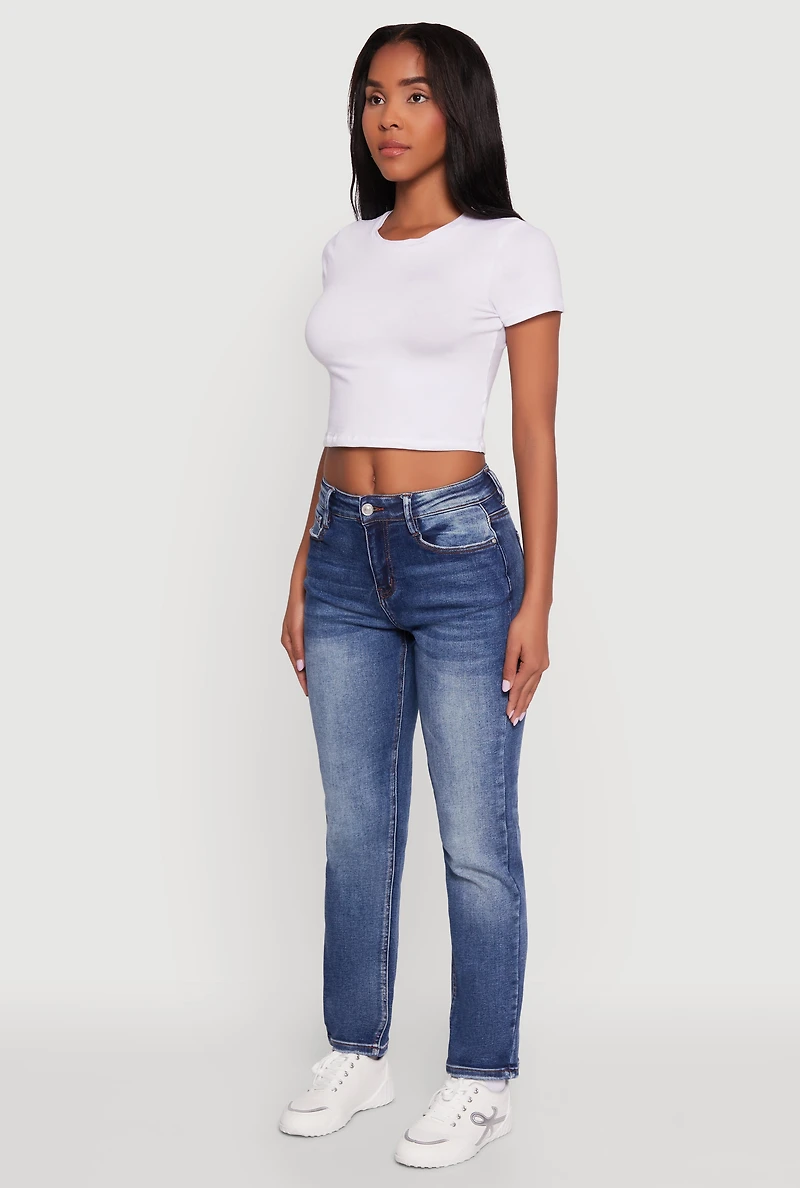 Womens WAX High Waisted Straight Leg Stretch Jeans, Blue, Size 3