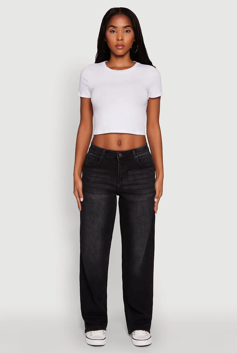 Womens WAX Basic Straight Leg Jeans, Black, Size 3