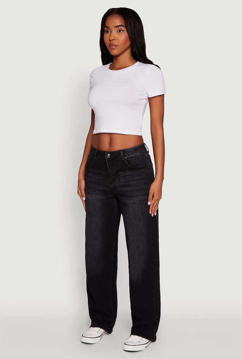 Womens WAX Basic Straight Leg Jeans, Black, Size 3