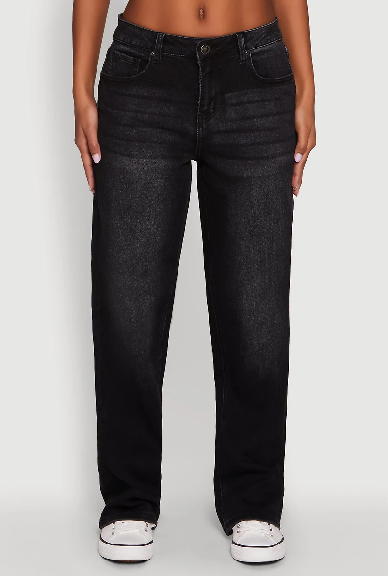 Womens WAX Basic Straight Leg Jeans, Black, Size 3