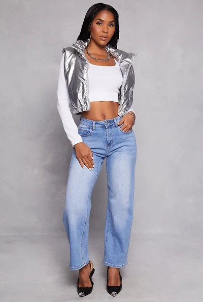 Womens WAX Basic Straight Leg Jeans, Blue, Size 3