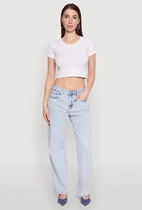 Womens WAX Acid Wash Straight Leg Jeans, Blue,