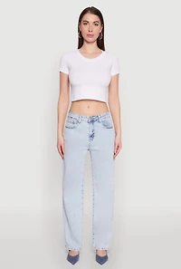 Womens WAX Acid Wash Straight Leg Jeans, Blue,