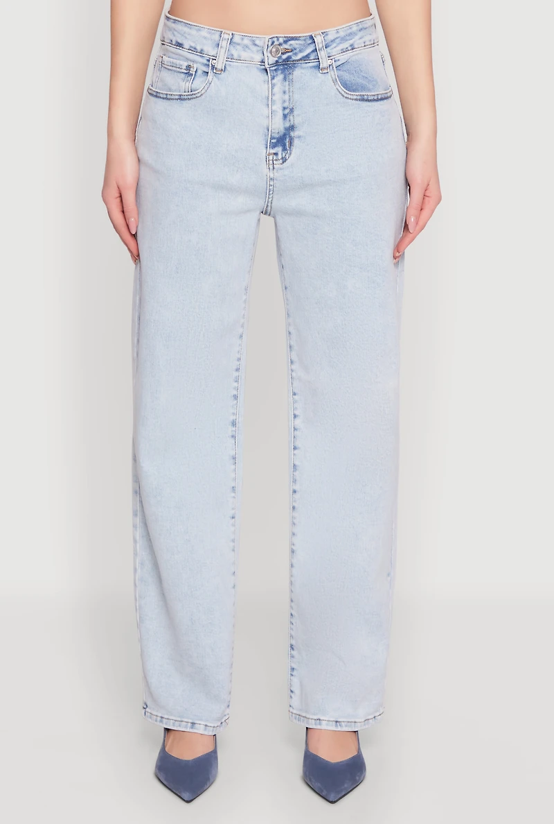 Womens WAX Acid Wash Straight Leg Jeans, Blue,