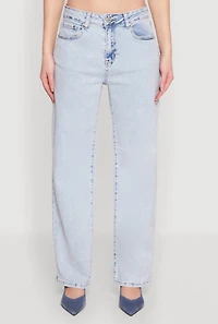 Womens WAX Acid Wash Straight Leg Jeans, Blue,
