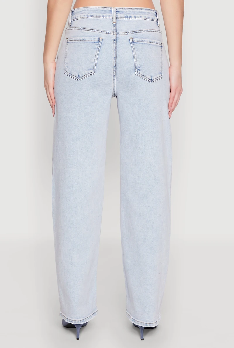 Womens WAX Acid Wash Straight Leg Jeans, Blue,