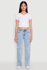 Womens WAX Acid Wash Straight Leg Jeans, Blue,