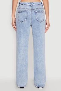 Womens WAX Acid Wash Straight Leg Jeans, Blue,
