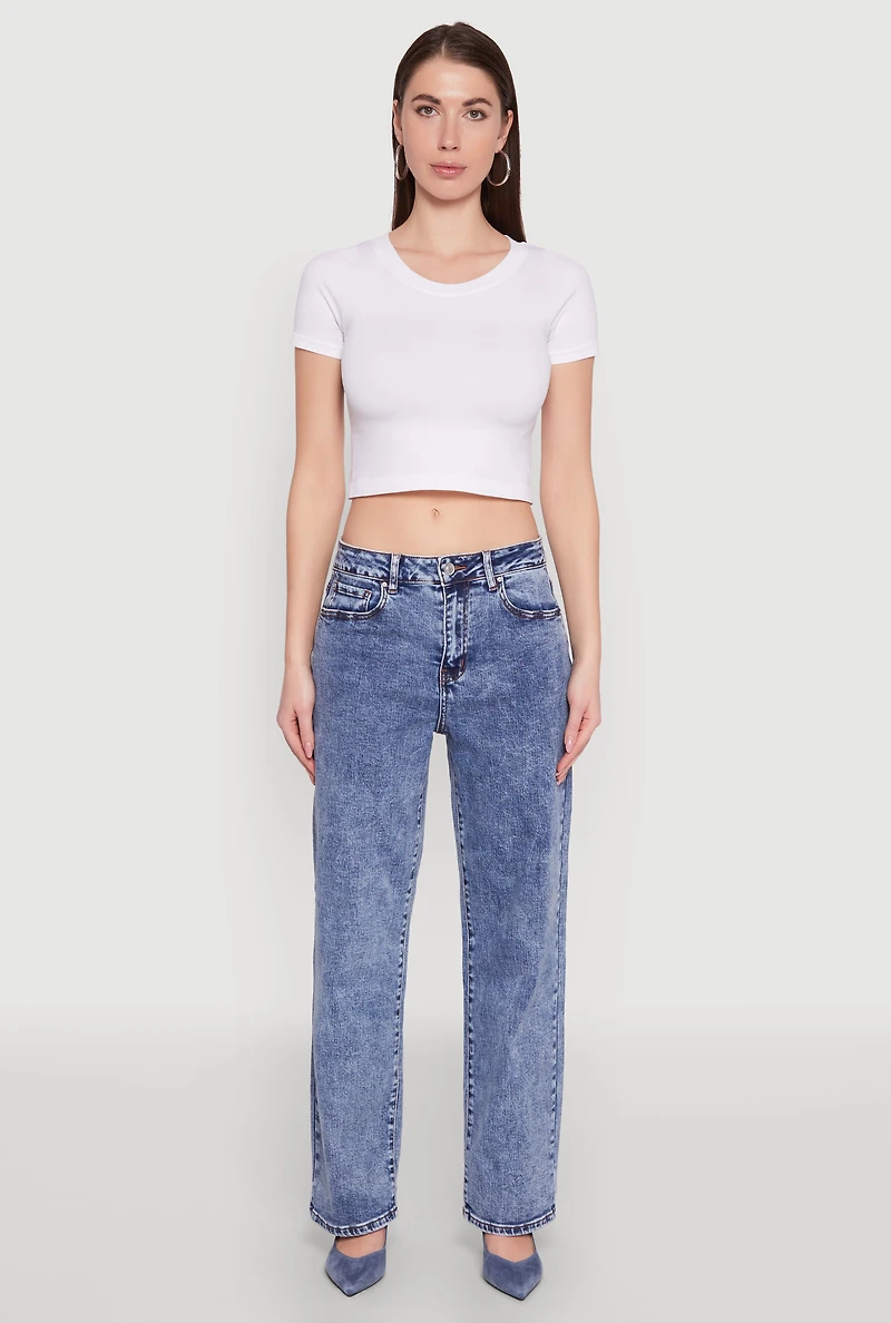 Womens WAX Acid Wash Straight Leg Jeans, Blue, Size 1