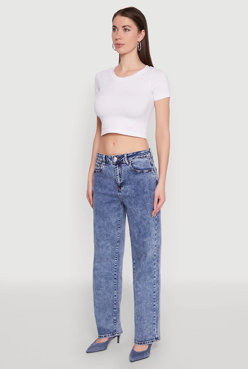 Womens WAX Acid Wash Straight Leg Jeans, Blue, Size 1