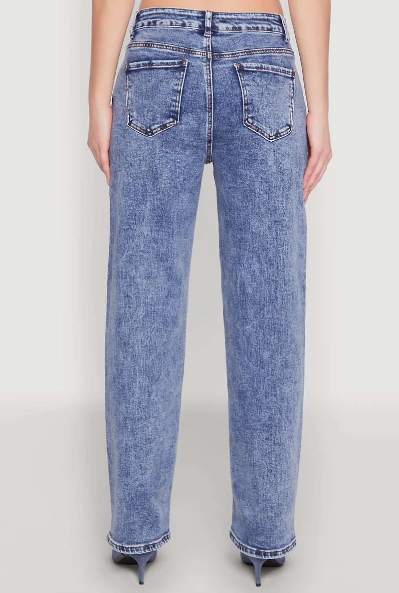 Womens WAX Acid Wash Straight Leg Jeans, Blue, Size 1