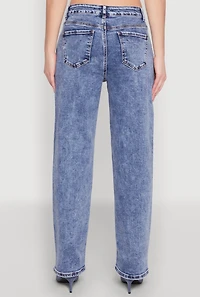 Womens WAX Acid Wash Straight Leg Jeans, Blue, Size 1