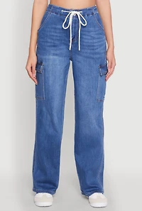 Womens WAX High Waisted Cargo Jeans, Blue, Size M