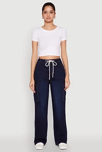 Womens WAX High Waisted Cargo Jeans, Blue, Size M
