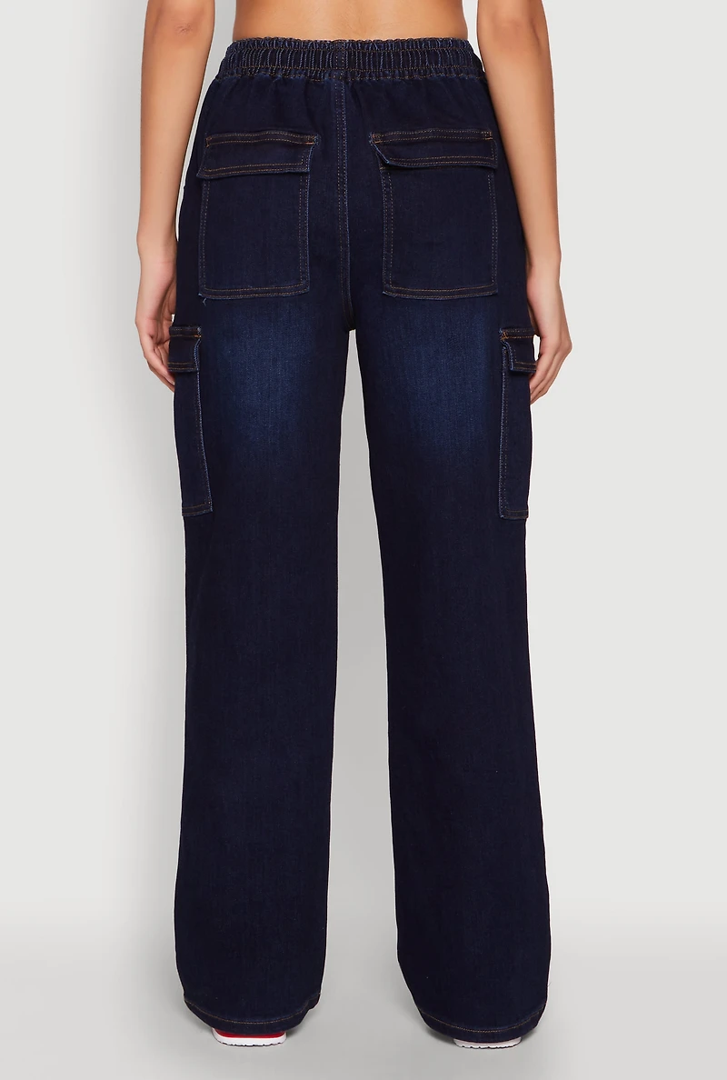 Womens WAX High Waisted Cargo Jeans, Blue, Size M