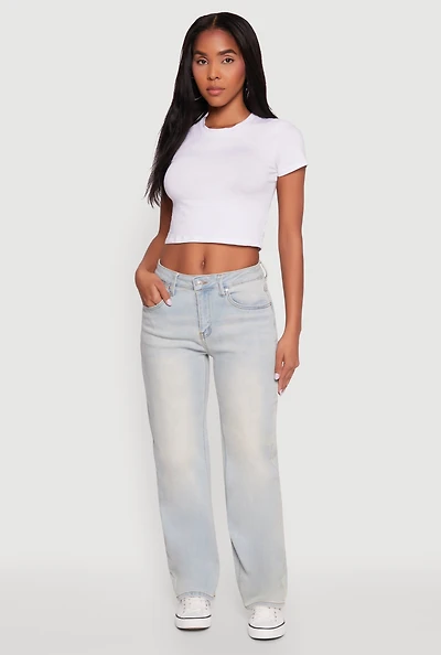 Womens WAX Vintage Wash Straight Leg Jeans, Blue,