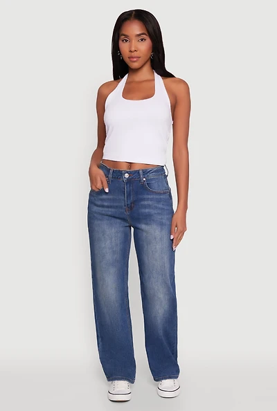 Womens WAX Vintage Wash Straight Leg Jeans, Blue,