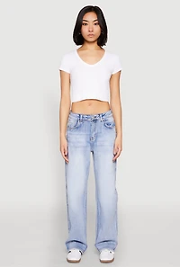 Womens WAX Straight Whiskered Jeans, Blue,