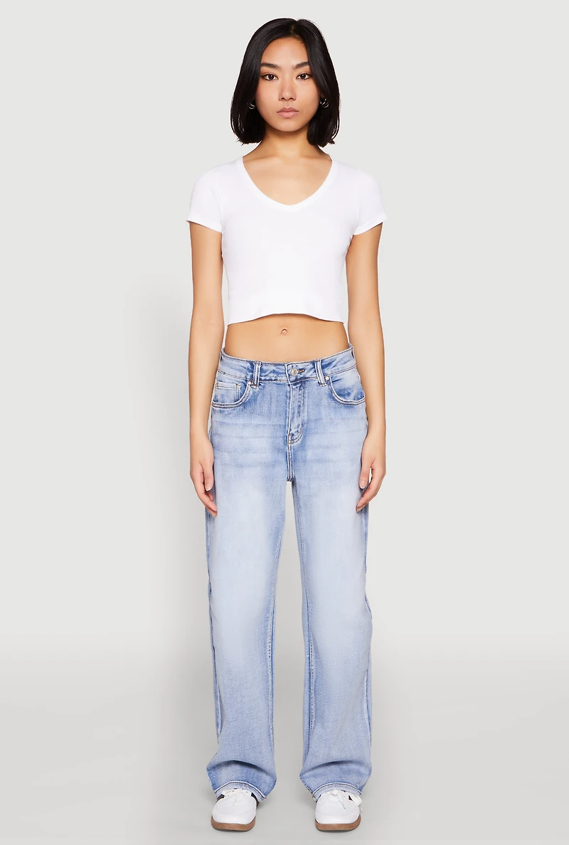 Womens WAX Straight Whiskered Jeans, Blue,