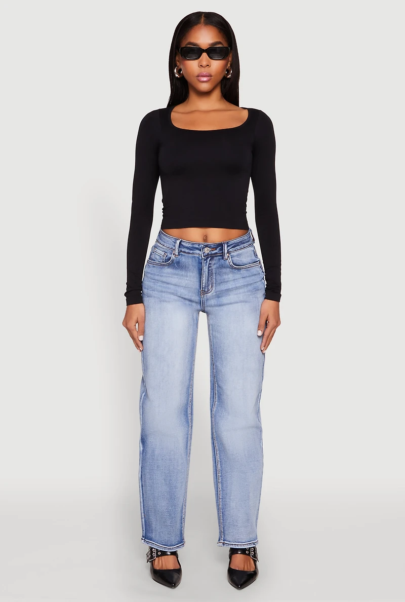 Womens WAX Straight Whiskered Jeans, Blue,