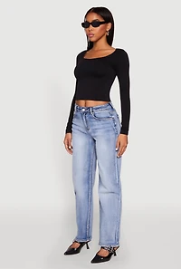 Womens WAX Straight Whiskered Jeans, Blue,
