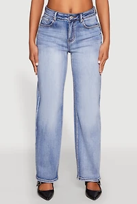 Womens WAX Straight Whiskered Jeans, Blue,