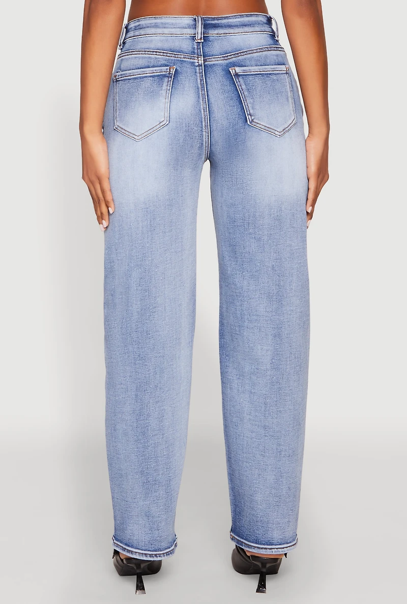 Womens WAX Straight Whiskered Jeans, Blue,