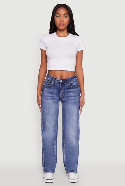 Womens WAX Straight Whiskered Jeans, Blue,