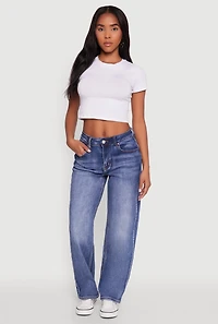 Womens WAX Straight Whiskered Jeans, Blue, Size 3