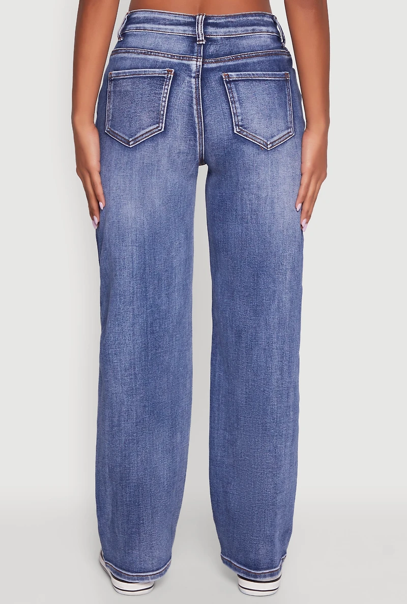 Womens WAX Straight Whiskered Jeans, Blue, Size 3