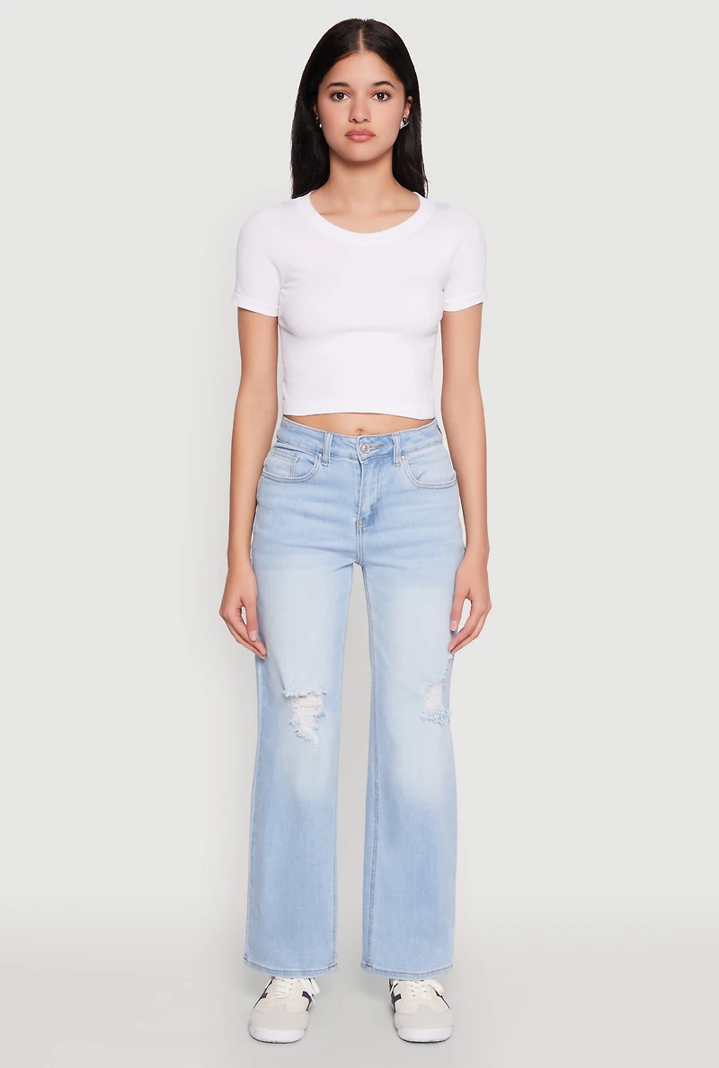 Womens WAX Whiskered Ombre Distressed Jeans, Blue,